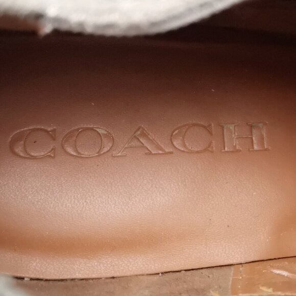 Coach Ladies Size 9 Grey Suede Slip On Brown Block Heel Carter Booties - Picture 6 of 12